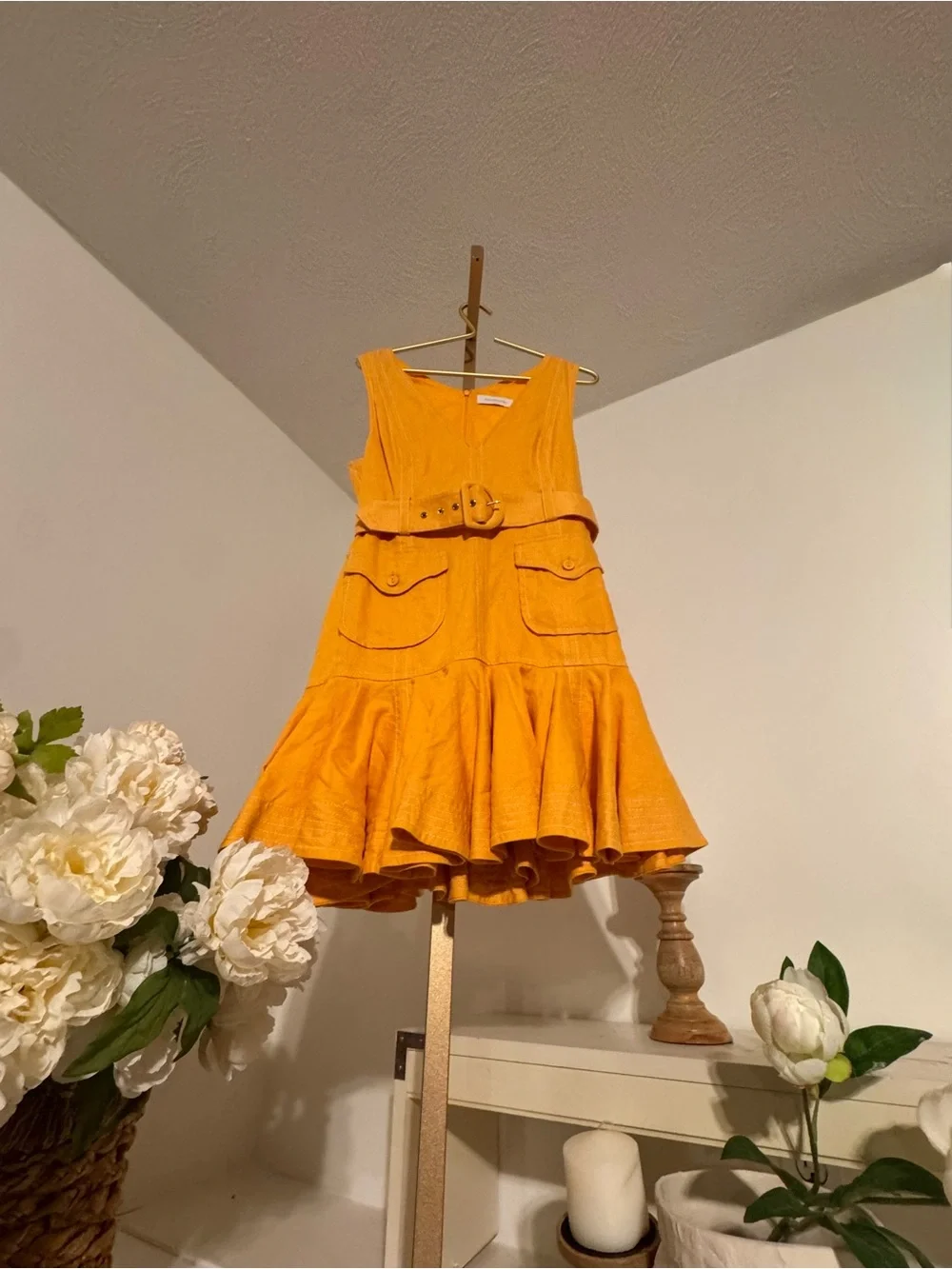 Zimmermann Bright Golden-Orange V-Neck Dress - Picture 5 of 16